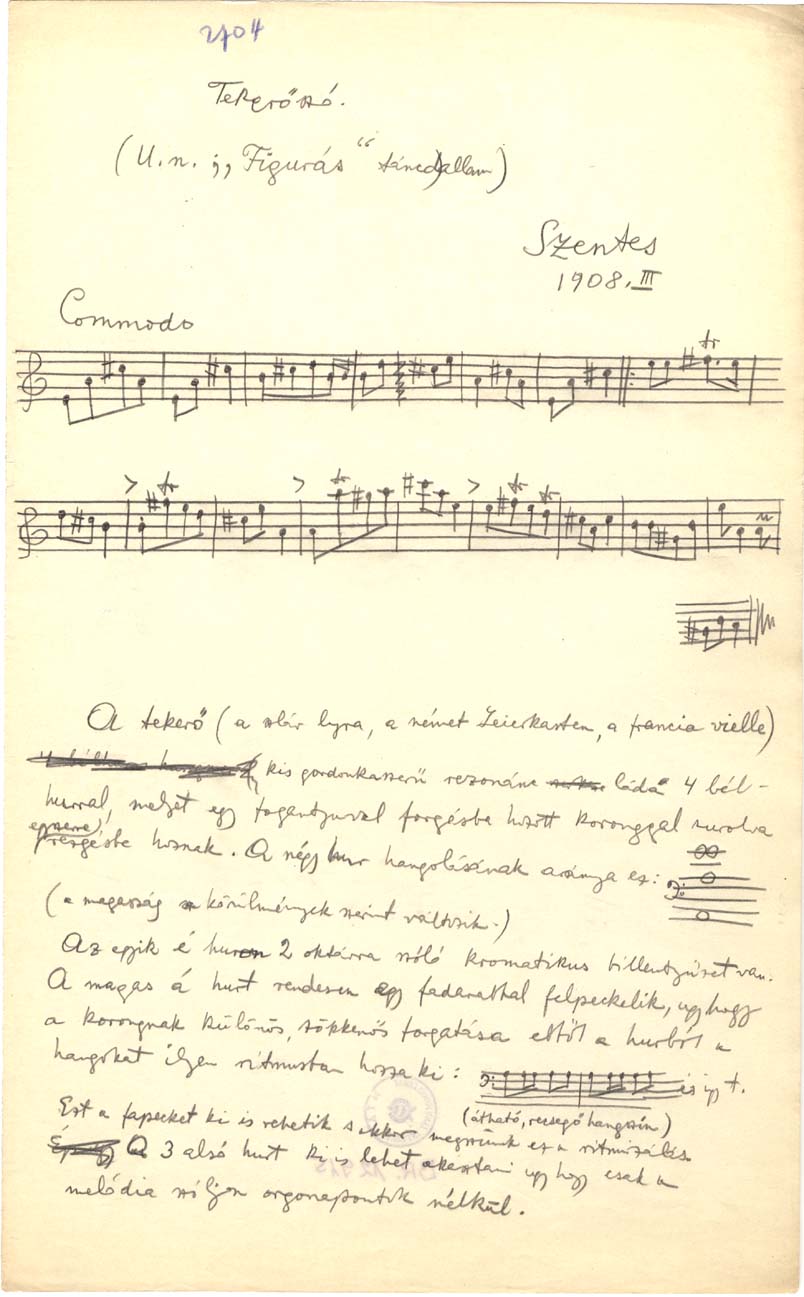 Figure 7. Bartók’s description of the hurdy-gurdy