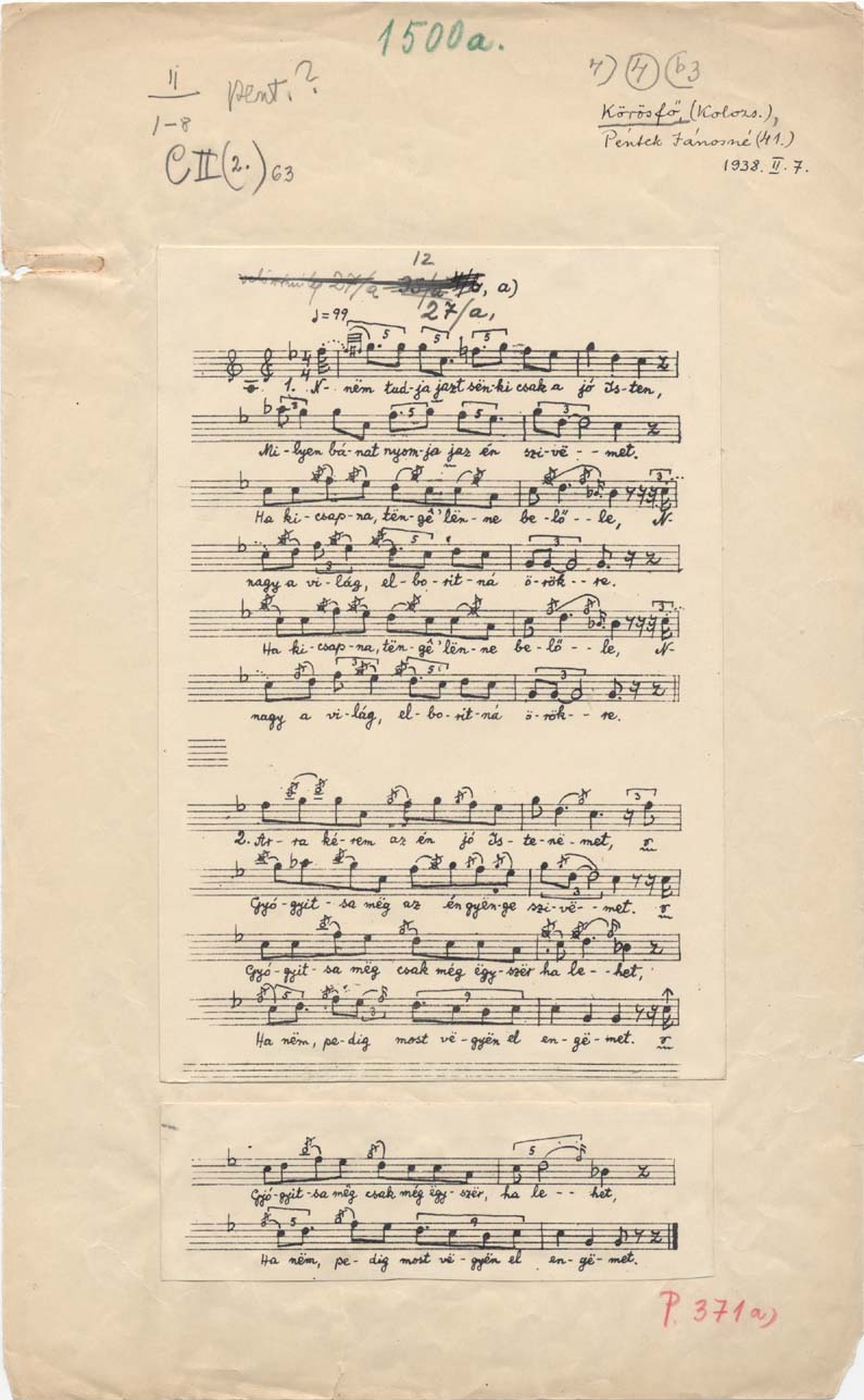 3. kép Bartók kései lejegyzéstípusa